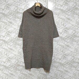 Gaze Short Sleeve Knit Tunic Turtleneck Sweater Gray